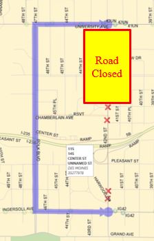 60 University:  University (W), Left (S) on Polk Blvd, Left (E) on Ingersoll back to route. 60 Ingersoll:  Ingersoll (W), Right (N) on Polk Blvd, Right (E) on University back to route.