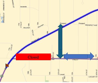 72 via University:  North on 13th St, Left (W) on Grand, to regular route. 72 via Mills Civic:  Northeast on Grand, right (S) on 13th St, to regular route.